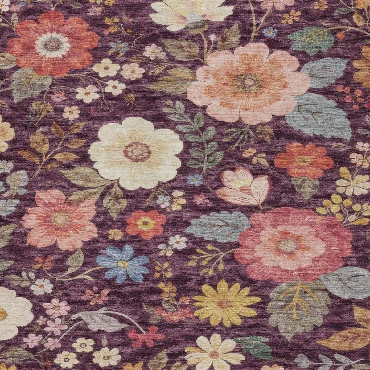 5' X 8' Plum And Purple Floral Washable Indoor Outdoor Area Rug Homeroots Outdoor