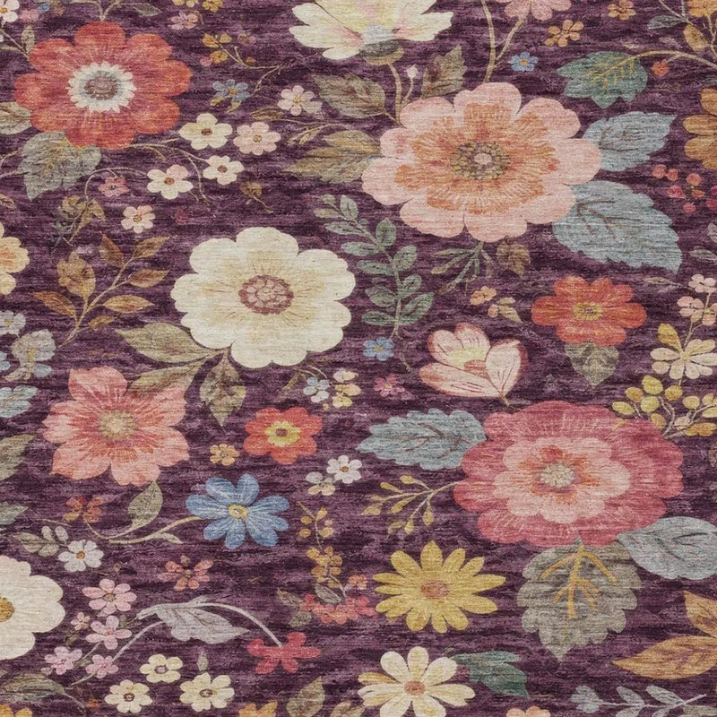 5' X 8' Plum And Purple Floral Washable Indoor Outdoor Area Rug Homeroots Outdoor