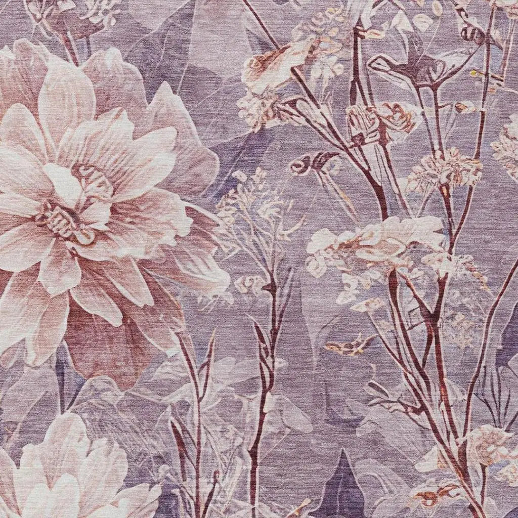 5' X 8' Plum And Purple Floral Washable Indoor Outdoor Area Rug Homeroots Outdoor