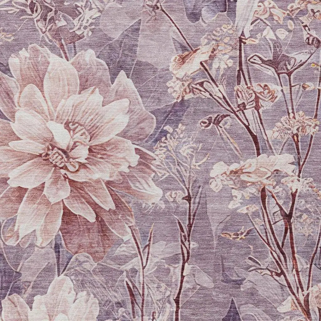 5' X 8' Plum And Purple Floral Washable Indoor Outdoor Area Rug Homeroots Outdoor