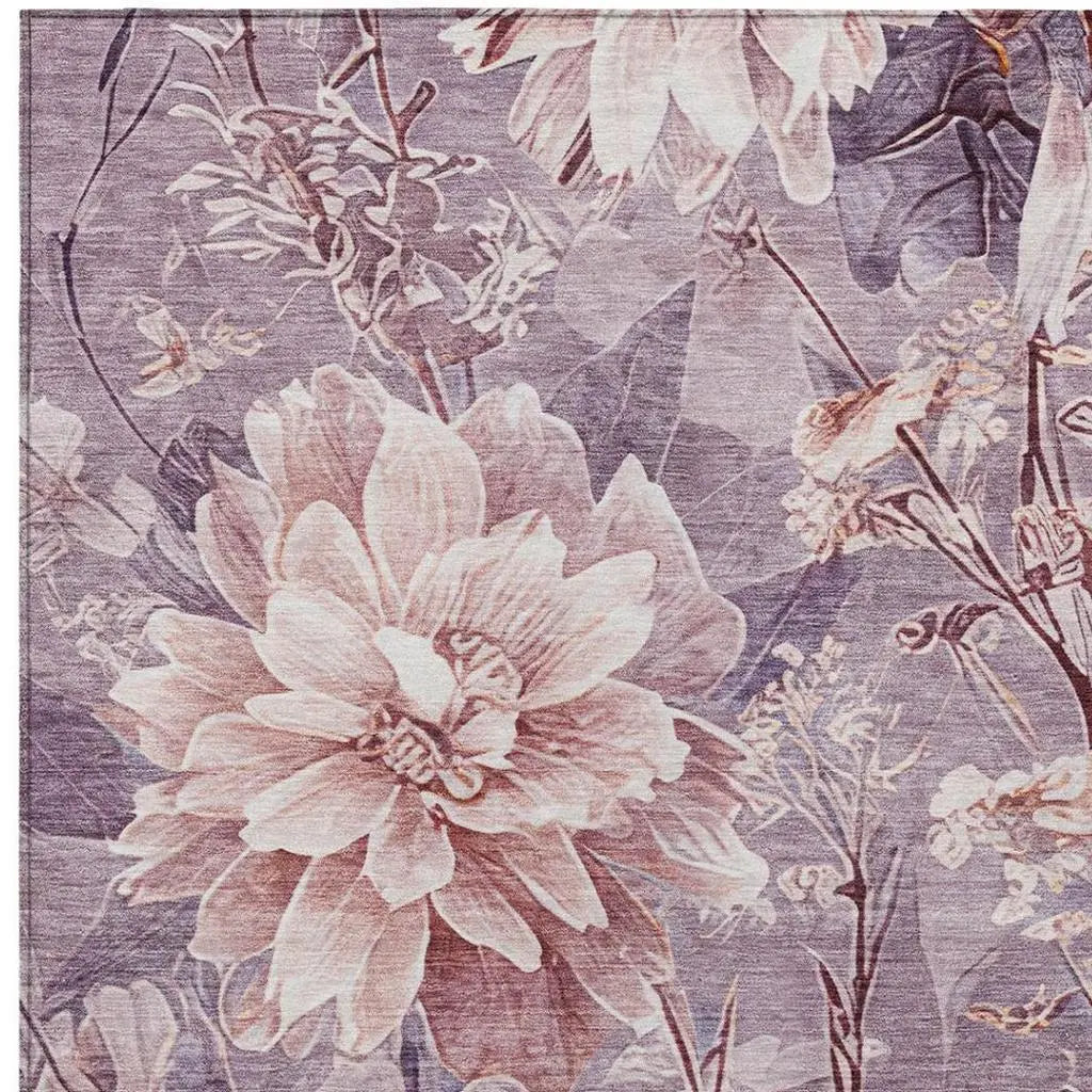5' X 8' Plum And Purple Floral Washable Indoor Outdoor Area Rug Homeroots Outdoor