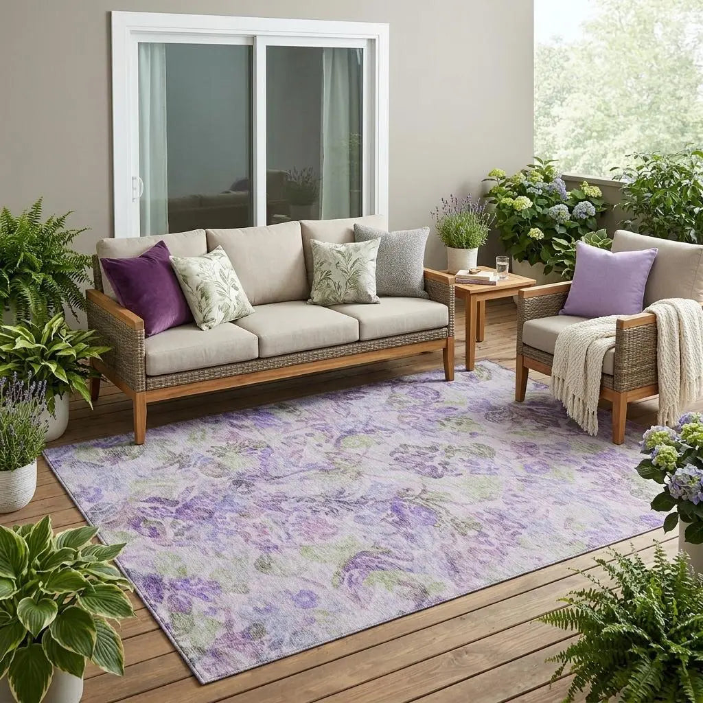 5' X 8' Plum And Purple Floral Washable Indoor Outdoor Area Rug Homeroots Outdoor