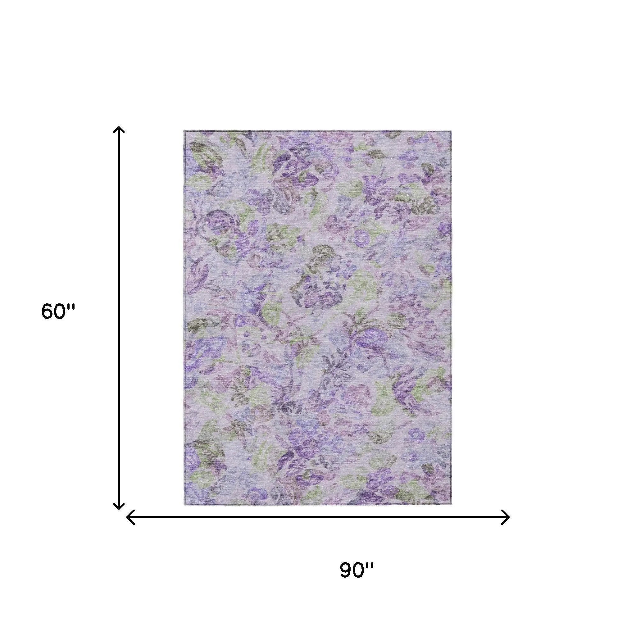 5' X 8' Plum And Purple Floral Washable Indoor Outdoor Area Rug Homeroots Outdoor