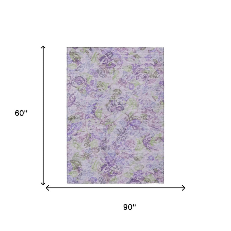 5' X 8' Plum And Purple Floral Washable Indoor Outdoor Area Rug Homeroots Outdoor