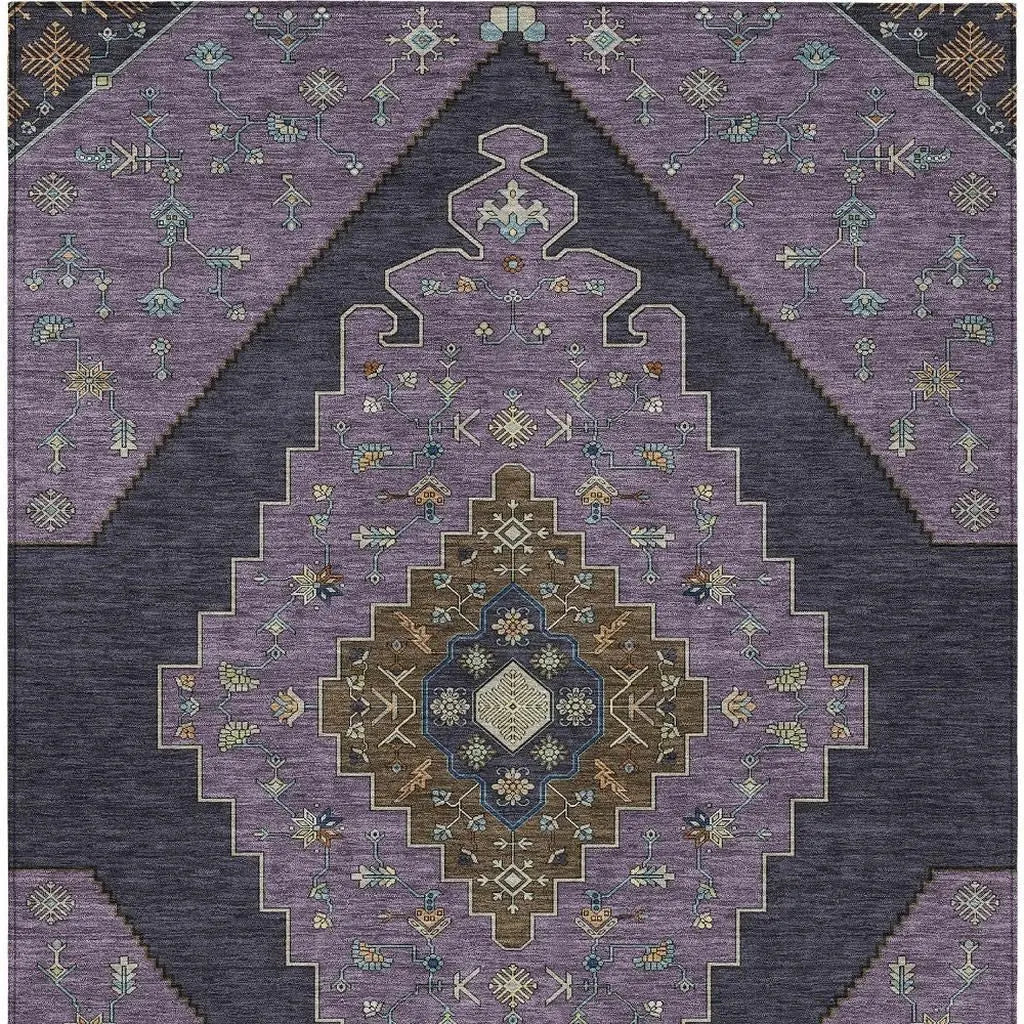 5' X 8' Plum And Purple Geometric Washable Indoor Outdoor Area Rug Homeroots Outdoor