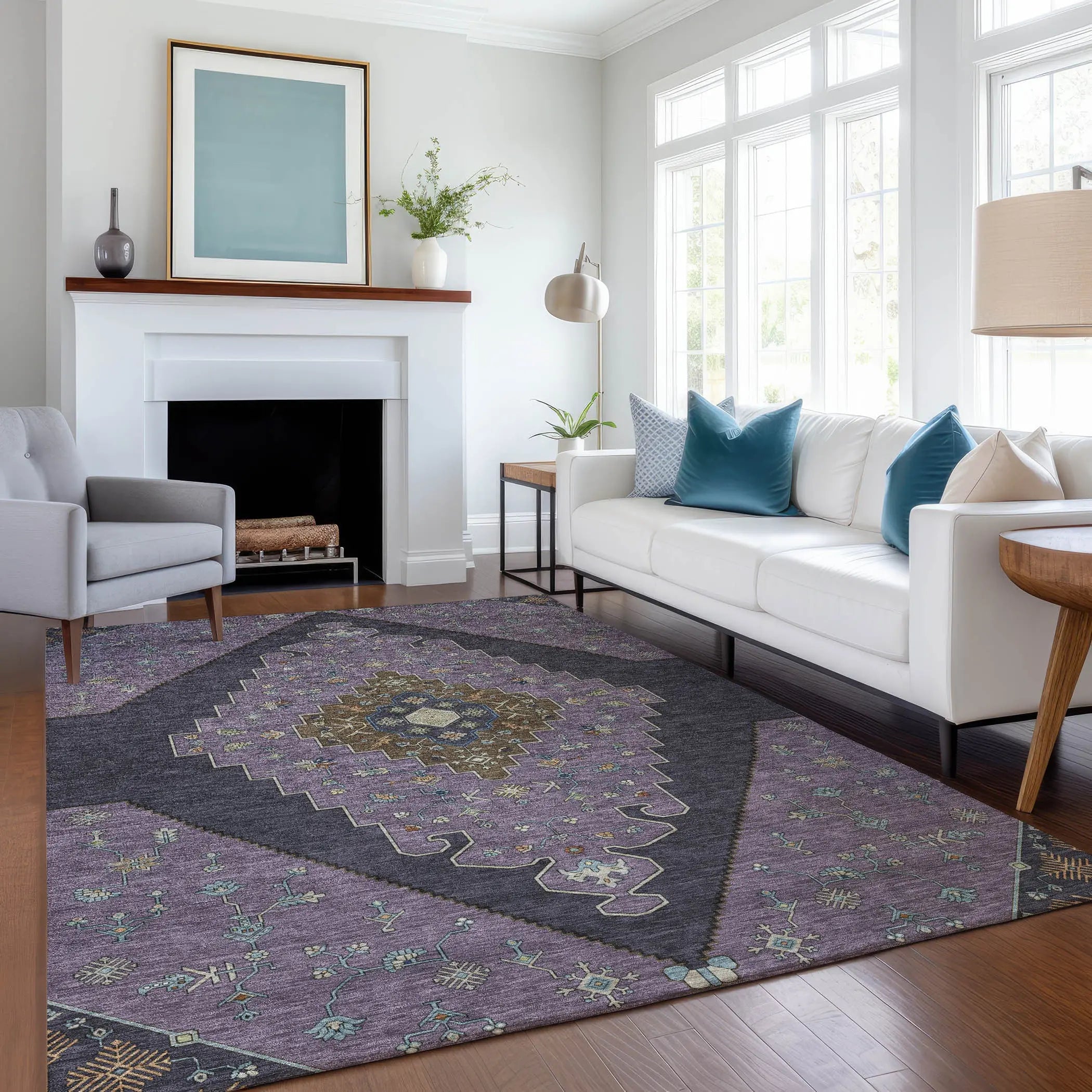 5' X 8' Plum And Purple Geometric Washable Indoor Outdoor Area Rug Homeroots Outdoor
