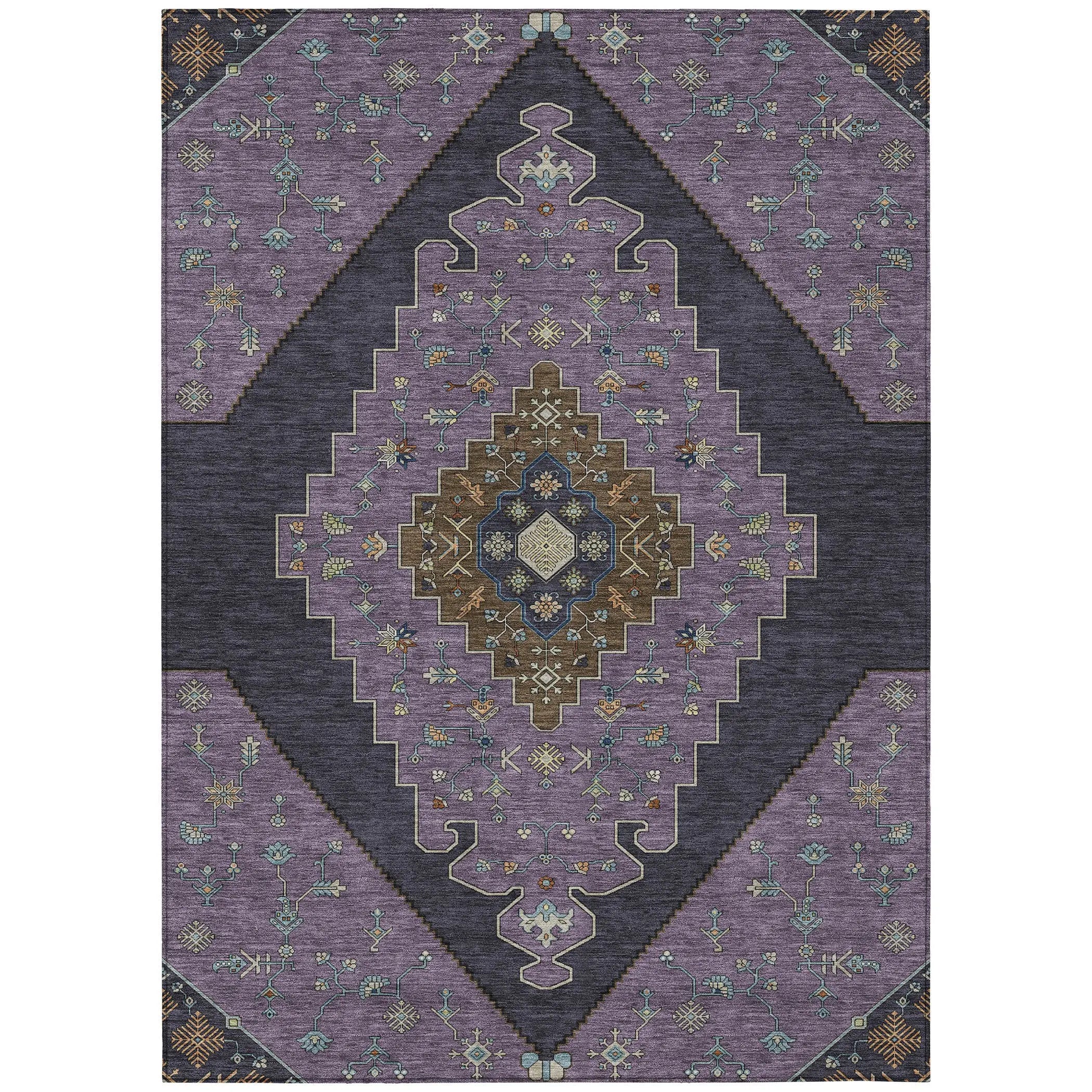 5' X 8' Plum And Purple Geometric Washable Indoor Outdoor Area Rug Homeroots Outdoor