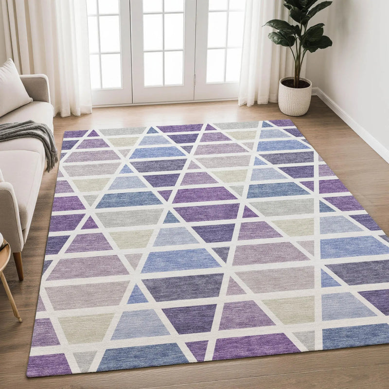 5' X 8' Plum And Purple Geometric Washable Indoor Outdoor Area Rug Homeroots Outdoor