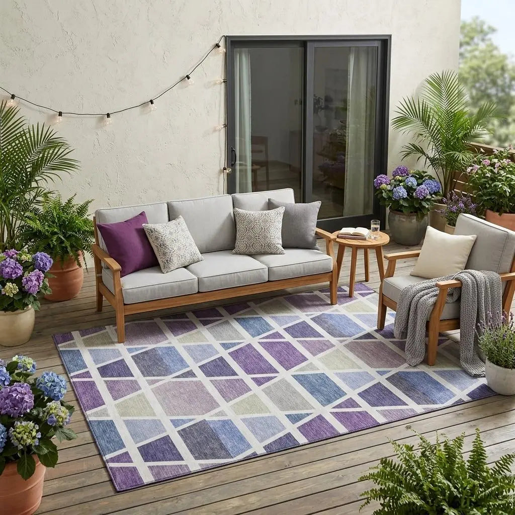 5' X 8' Plum And Purple Geometric Washable Indoor Outdoor Area Rug Homeroots Outdoor