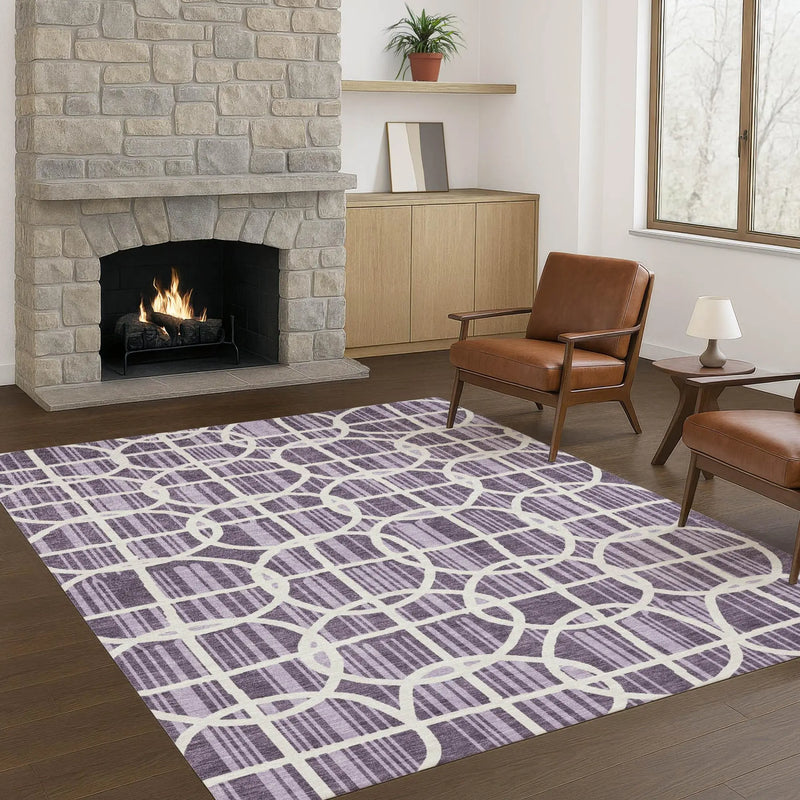 5' X 8' Plum And Purple Geometric Washable Indoor Outdoor Area Rug Homeroots Outdoor