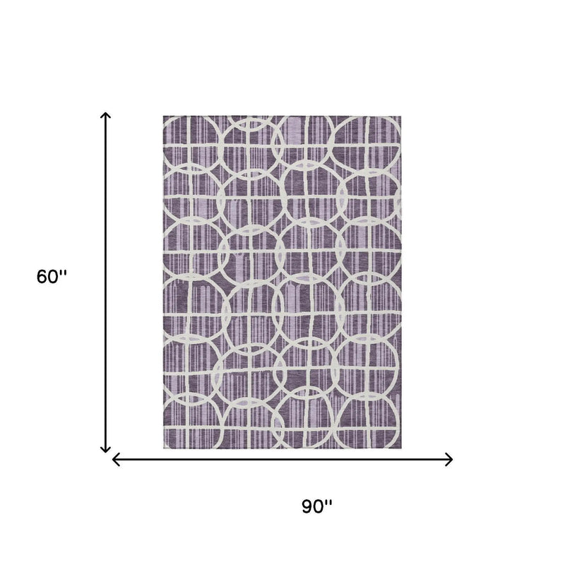 5' X 8' Plum And Purple Geometric Washable Indoor Outdoor Area Rug Homeroots Outdoor