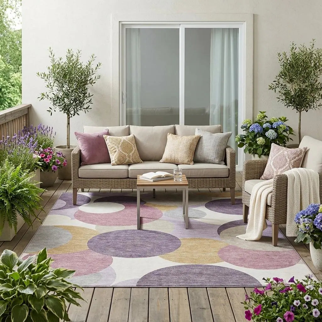 5' X 8' Plum And Purple Geometric Washable Indoor Outdoor Area Rug Homeroots Outdoor