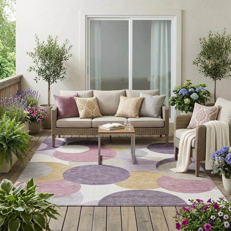 5' X 8' Plum And Purple Geometric Washable Indoor Outdoor Area Rug Homeroots Outdoor