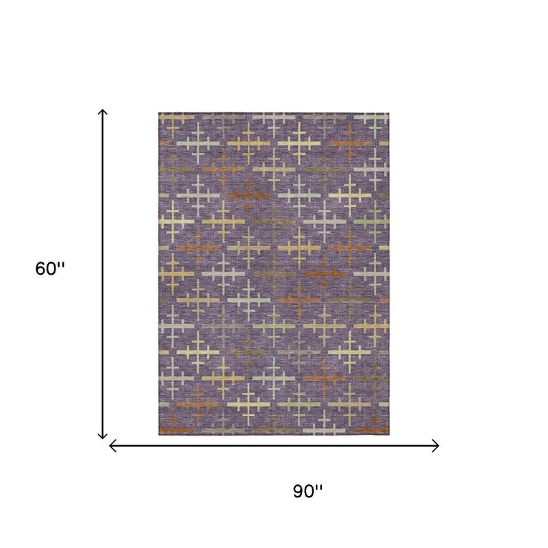 5' X 8' Plum And Purple Geometric Washable Indoor Outdoor Area Rug Homeroots Outdoor