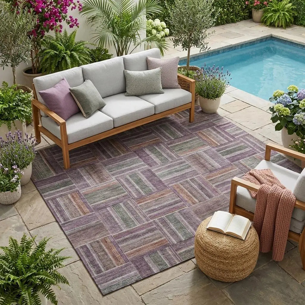 5' X 8' Plum And Purple Geometric Washable Indoor Outdoor Area Rug Homeroots Outdoor