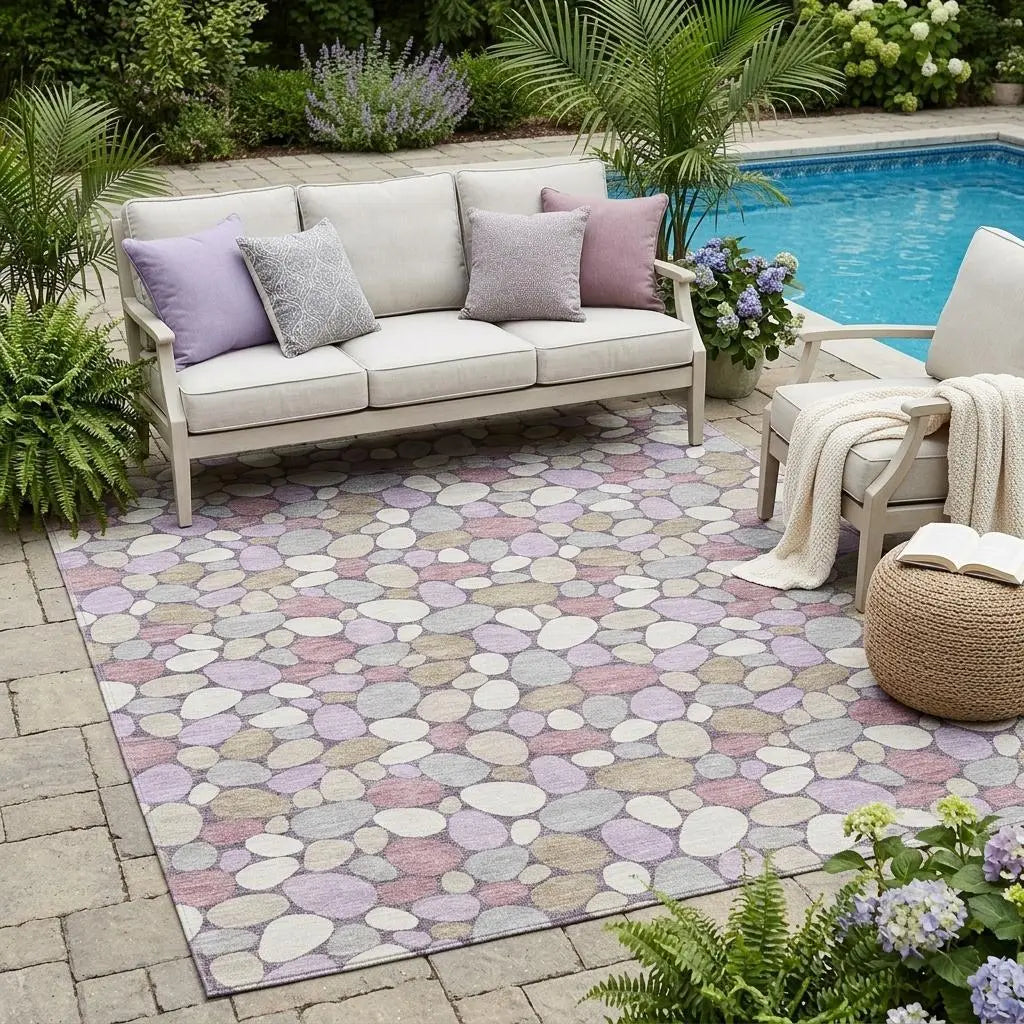5' X 8' Plum And Purple Geometric Washable Indoor Outdoor Area Rug Homeroots Outdoor