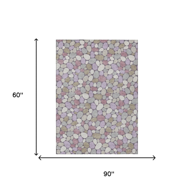 5' X 8' Plum And Purple Geometric Washable Indoor Outdoor Area Rug Homeroots Outdoor