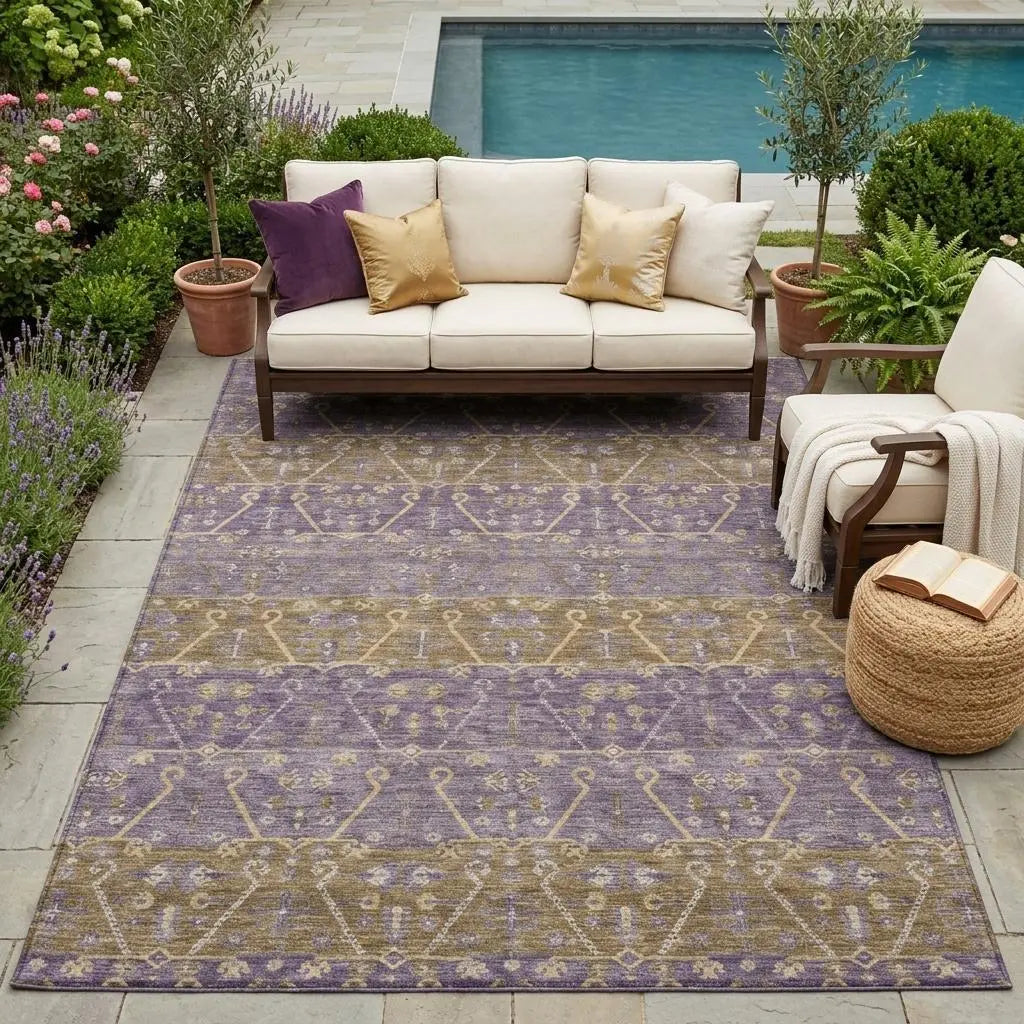 5' X 8' Plum And Purple Oriental Washable Indoor Outdoor Area Rug Homeroots Outdoor