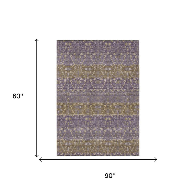 5' X 8' Plum And Purple Oriental Washable Indoor Outdoor Area Rug Homeroots Outdoor