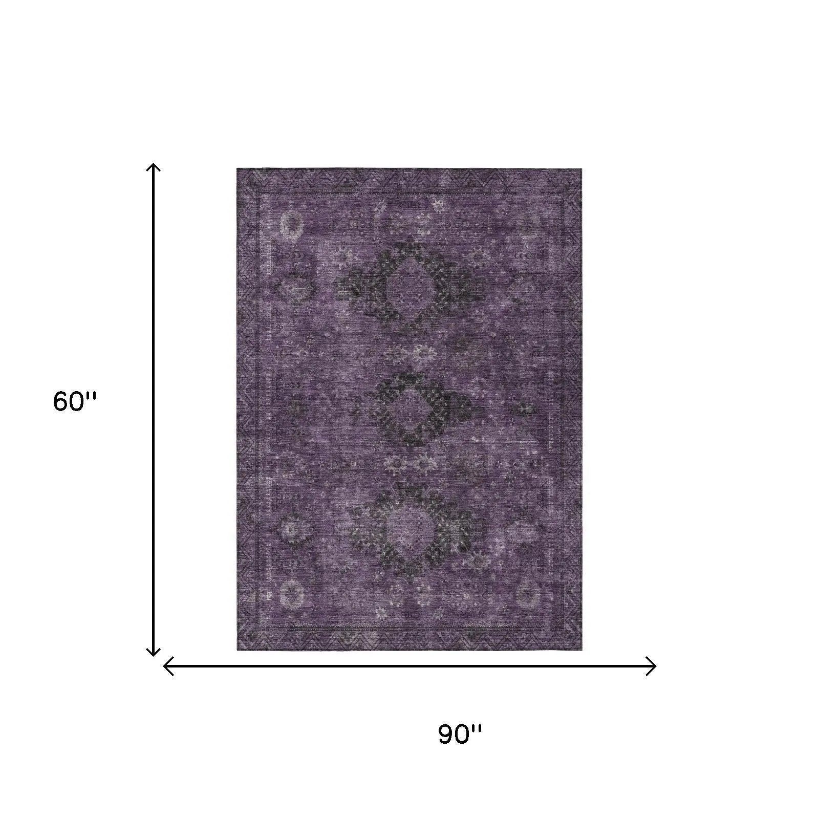 5' X 8' Plum And Purple Oriental Washable Indoor Outdoor Area Rug Homeroots Outdoor