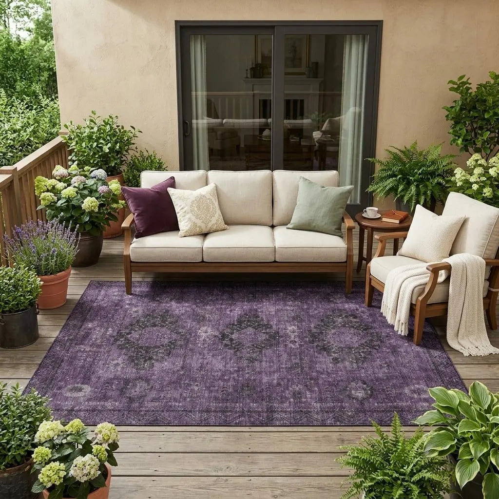 5' X 8' Plum And Purple Oriental Washable Indoor Outdoor Area Rug Homeroots Outdoor