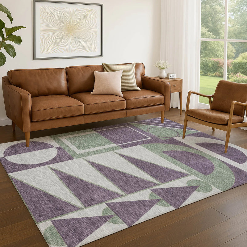 5' X 8' Plum And Silver Geometric Washable Indoor Outdoor Area Rug Homeroots Outdoor