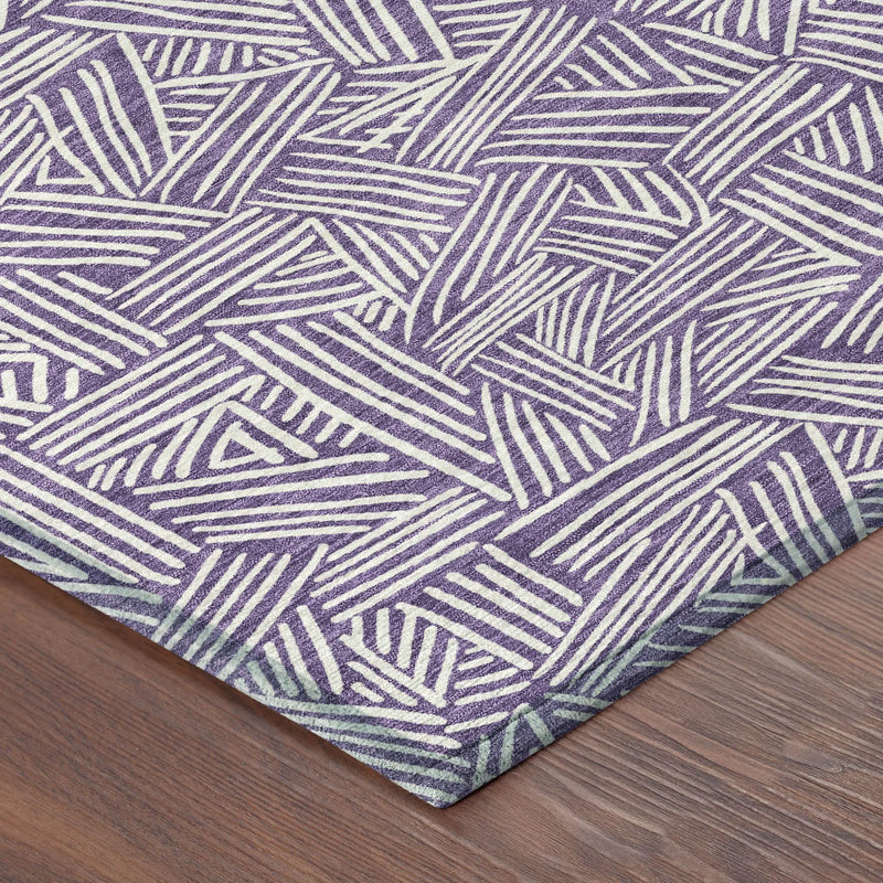 5' X 8' Purple And Beige Geometric Washable Indoor Outdoor Area Rug Homeroots Outdoor