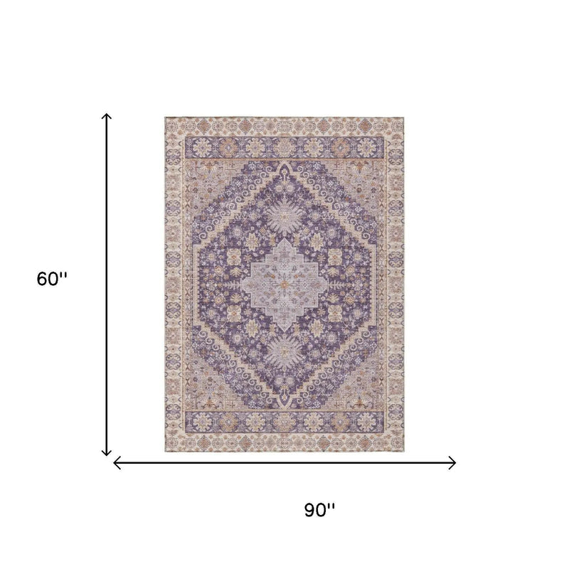 5' X 8' Purple And Blush Oriental Washable Indoor Outdoor Area Rug Homeroots Outdoor