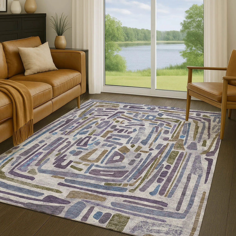 5' X 8' Purple And Brown Abstract Washable Indoor Outdoor Area Rug Homeroots Outdoor