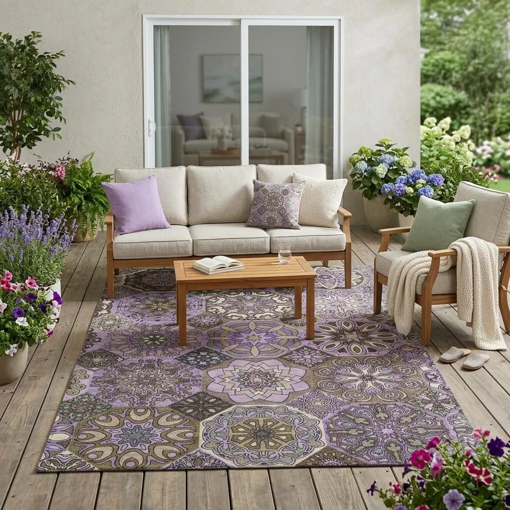 5' X 8' Purple And Graphite Patchwork Washable Indoor Outdoor Area Rug Homeroots Outdoor