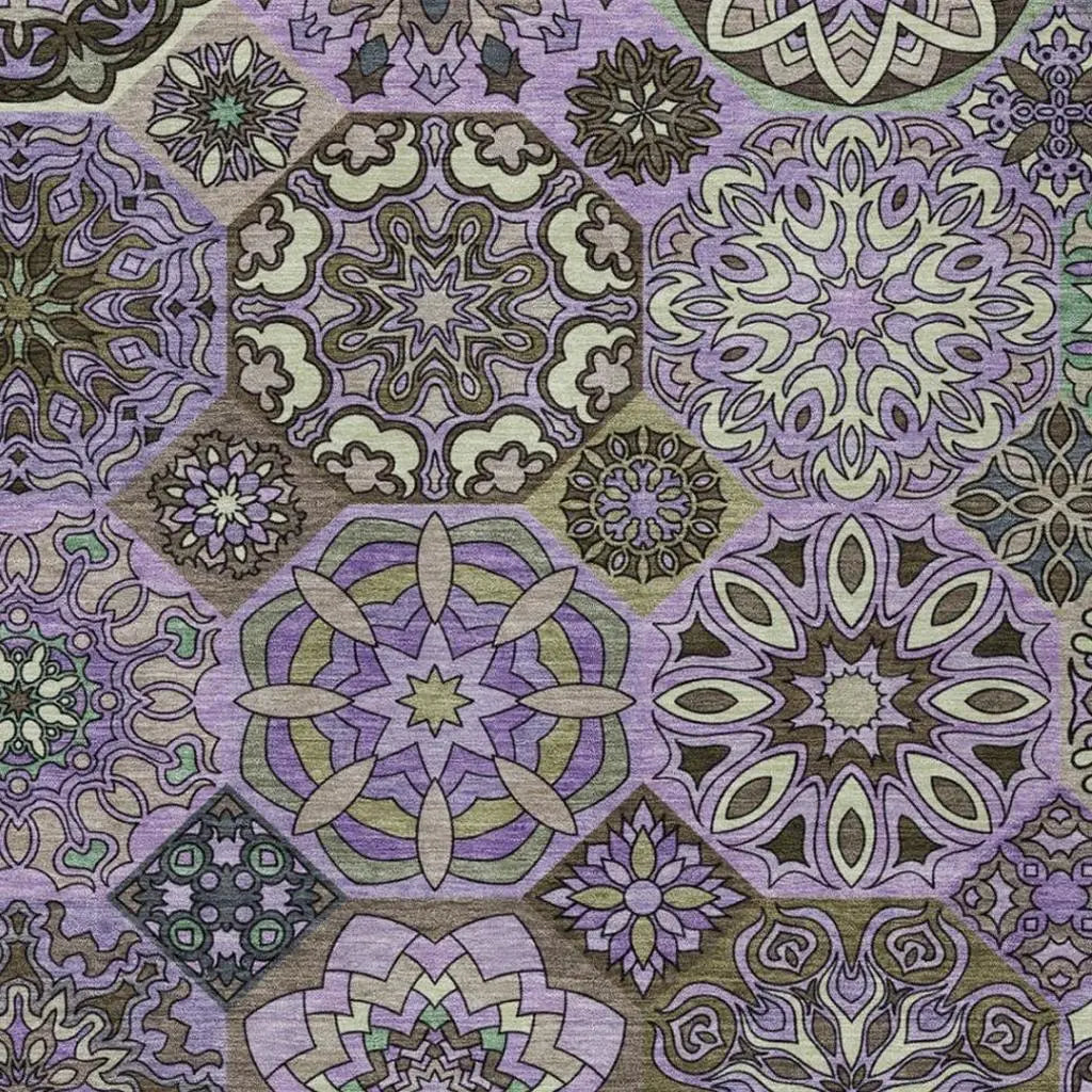 5' X 8' Purple And Graphite Patchwork Washable Indoor Outdoor Area Rug Homeroots Outdoor
