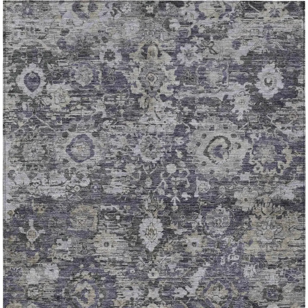 5' X 8' Purple And Gray Floral Washable Indoor Outdoor Area Rug Homeroots Outdoor