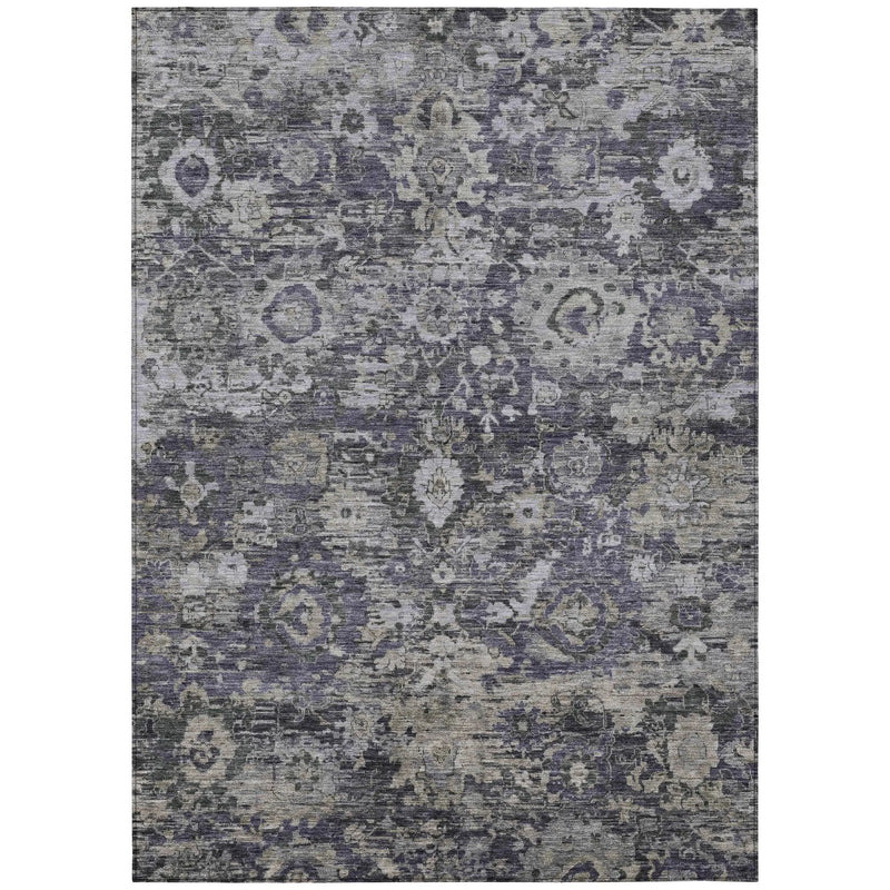 5' X 8' Purple And Gray Floral Washable Indoor Outdoor Area Rug Homeroots Outdoor