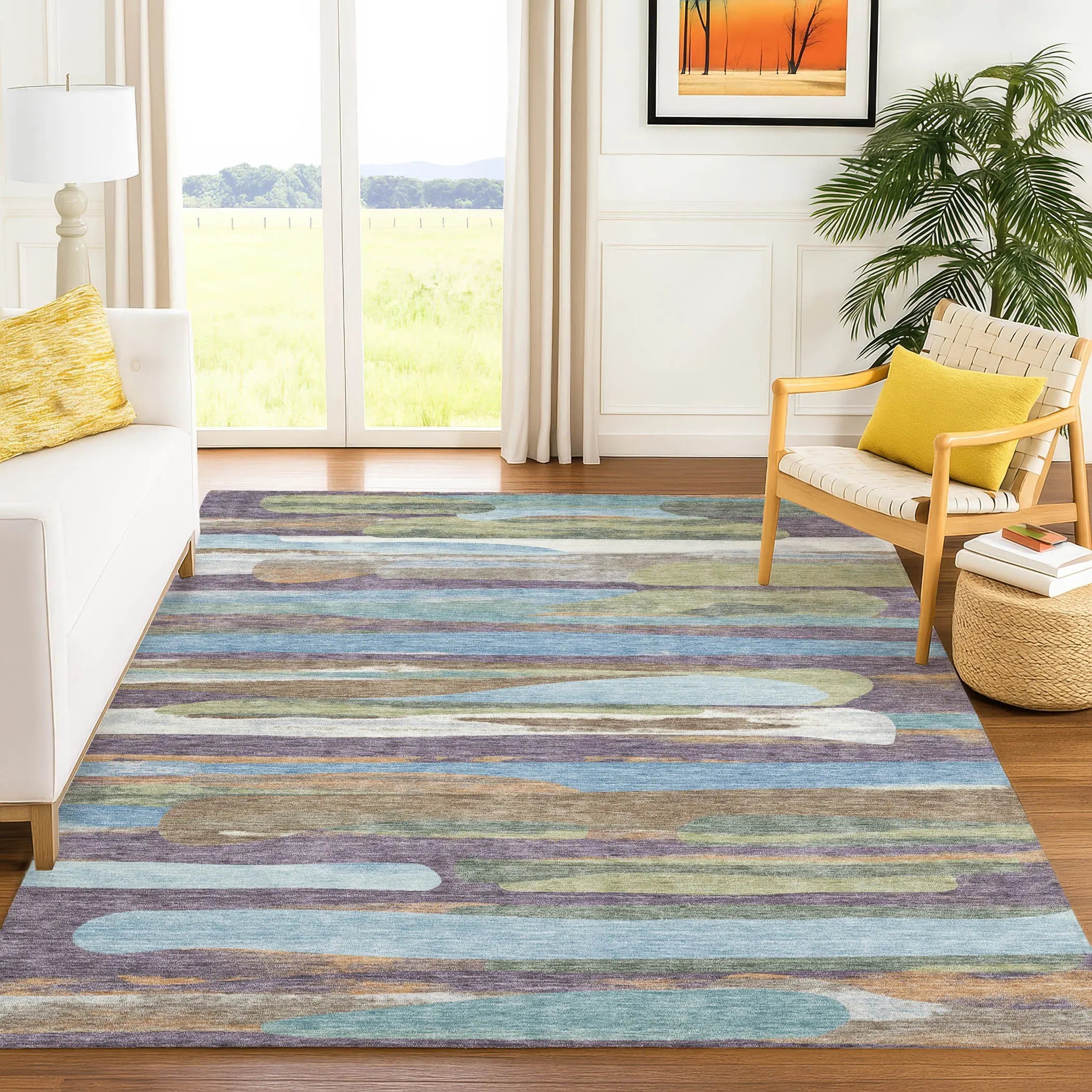 5' X 8' Purple And Green Abstract Washable Indoor Outdoor Area Rug Homeroots Outdoor