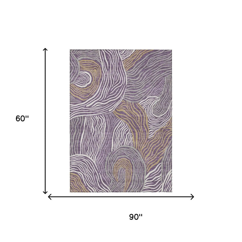 5' X 8' Purple And Ivory Ikat Washable Indoor Outdoor Area Rug Homeroots Outdoor
