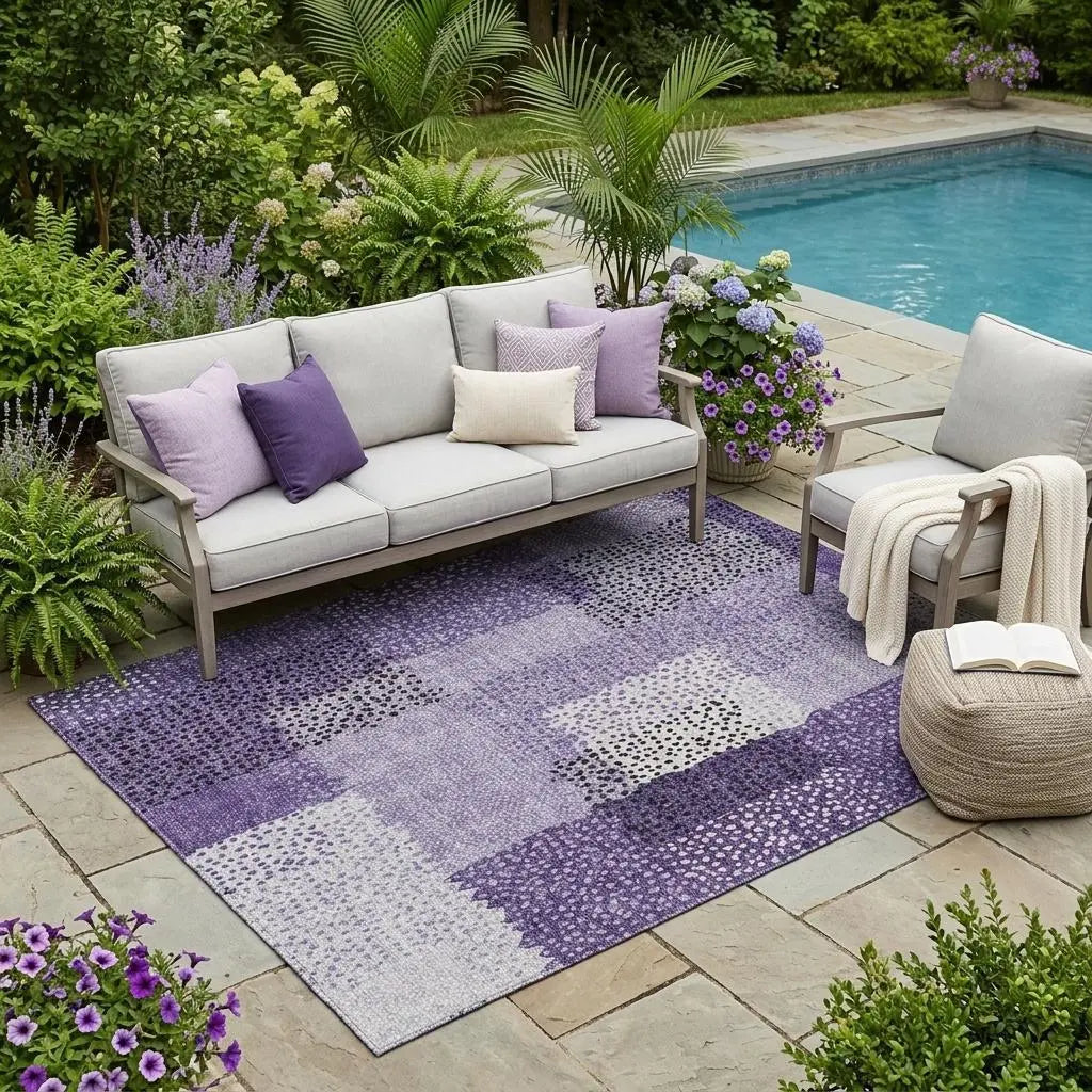 5' X 8' Purple And Lavender Abstract Washable Indoor Outdoor Area Rug Homeroots Outdoor