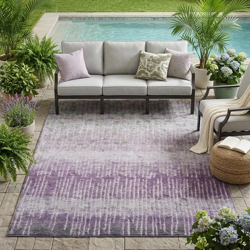 5' X 8' Purple And Lavender Abstract Washable Indoor Outdoor Area Rug Homeroots Outdoor