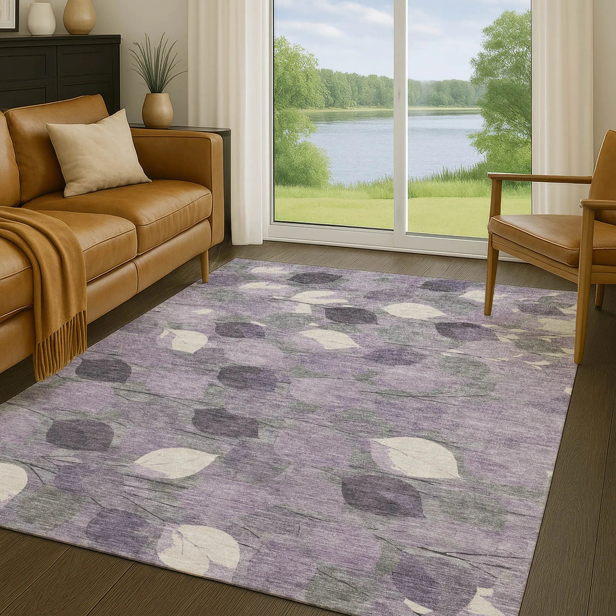 5' X 8' Purple And Lavender Floral Washable Indoor Outdoor Area Rug Homeroots Outdoor