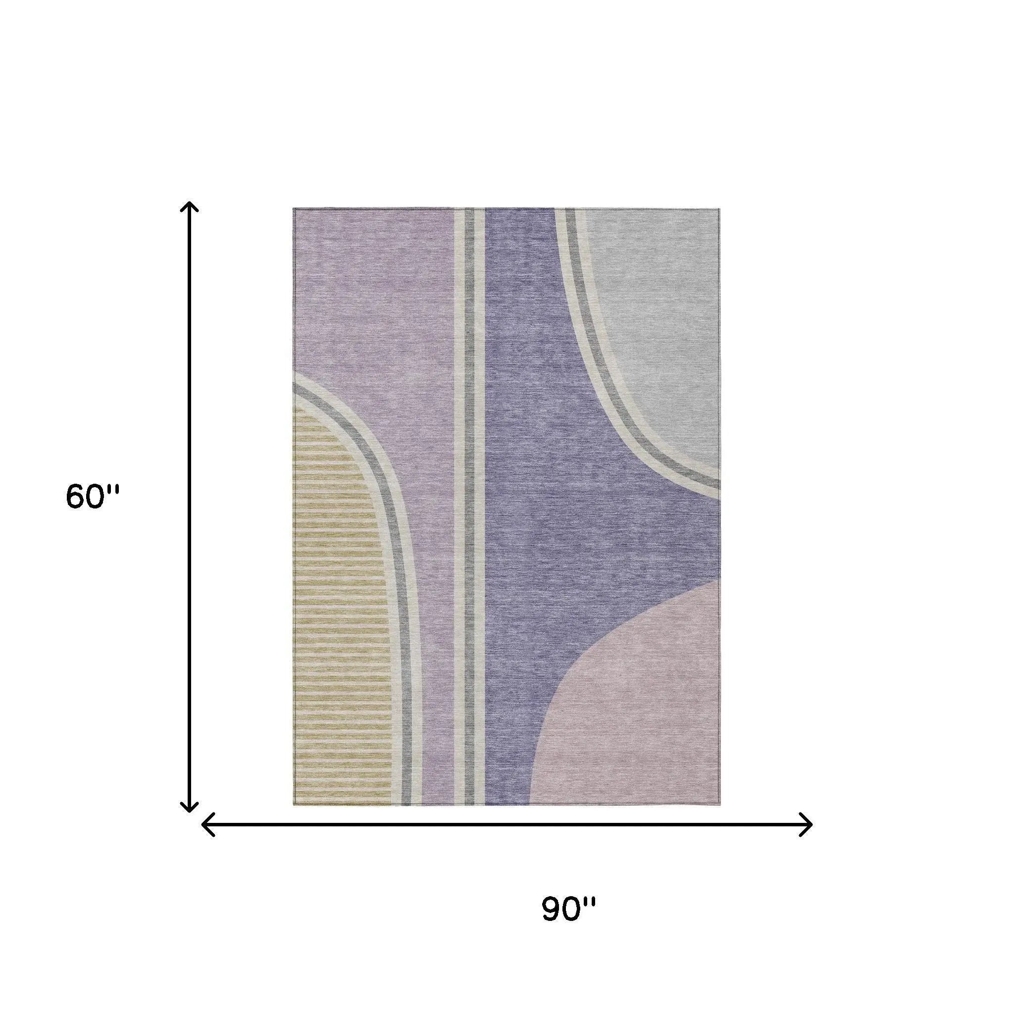 5' X 8' Purple And Lavender Geometric Washable Indoor Outdoor Area Rug Homeroots Outdoor
