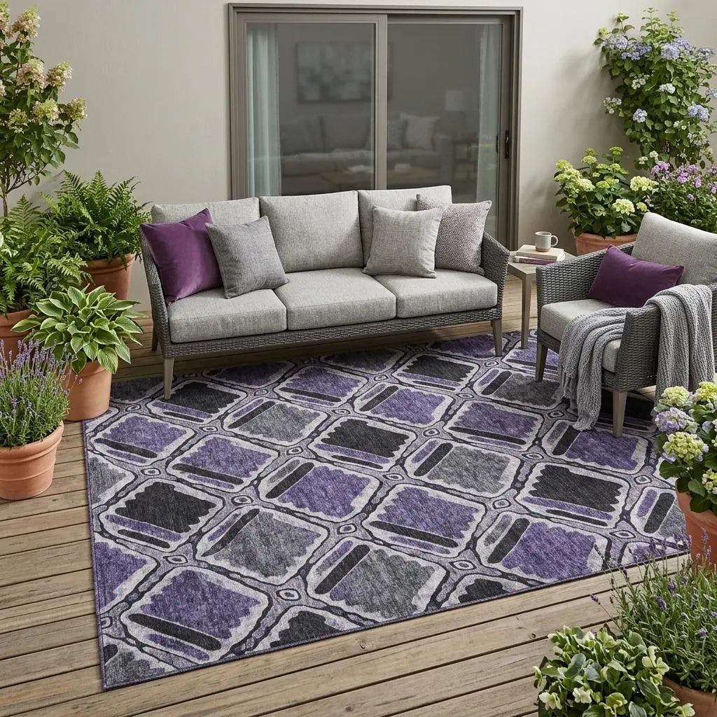 5' X 8' Purple And Lavender Geometric Washable Indoor Outdoor Area Rug Homeroots Outdoor