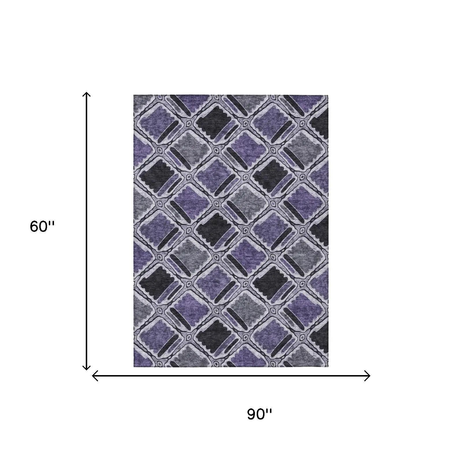 5' X 8' Purple And Lavender Geometric Washable Indoor Outdoor Area Rug Homeroots Outdoor