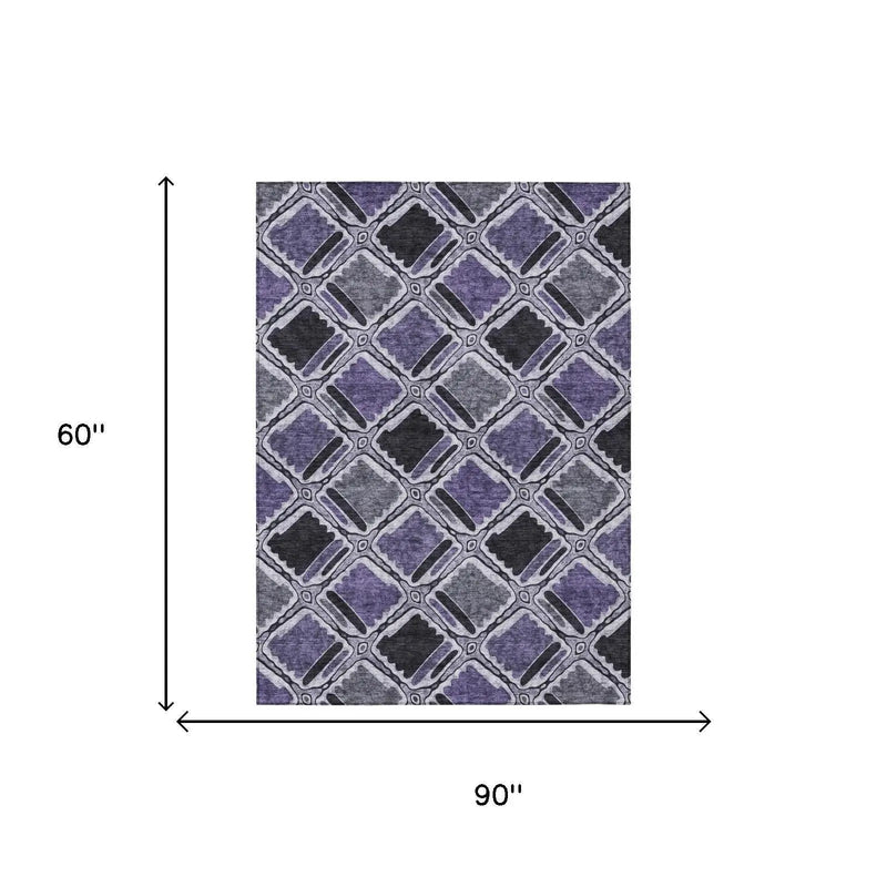 5' X 8' Purple And Lavender Geometric Washable Indoor Outdoor Area Rug Homeroots Outdoor