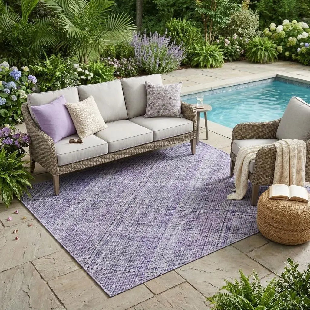 5' X 8' Purple And Lavender Plaid Washable Indoor Outdoor Area Rug Homeroots Outdoor