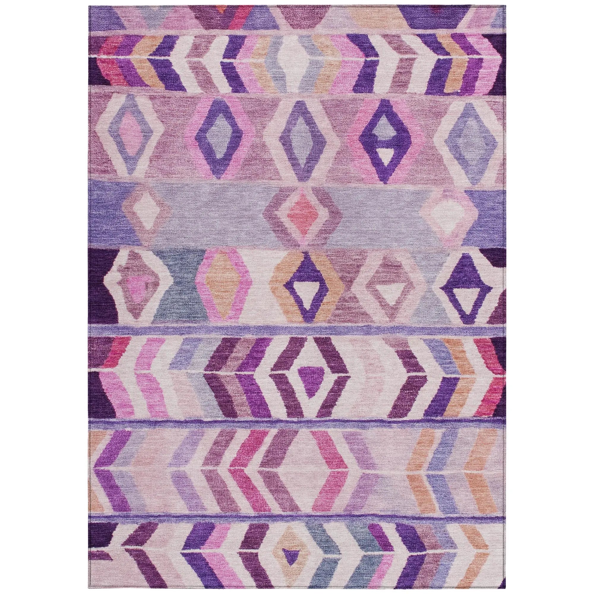 5' X 8' Purple And Lavender Tribal Washable Indoor Outdoor Area Rug Homeroots Outdoor