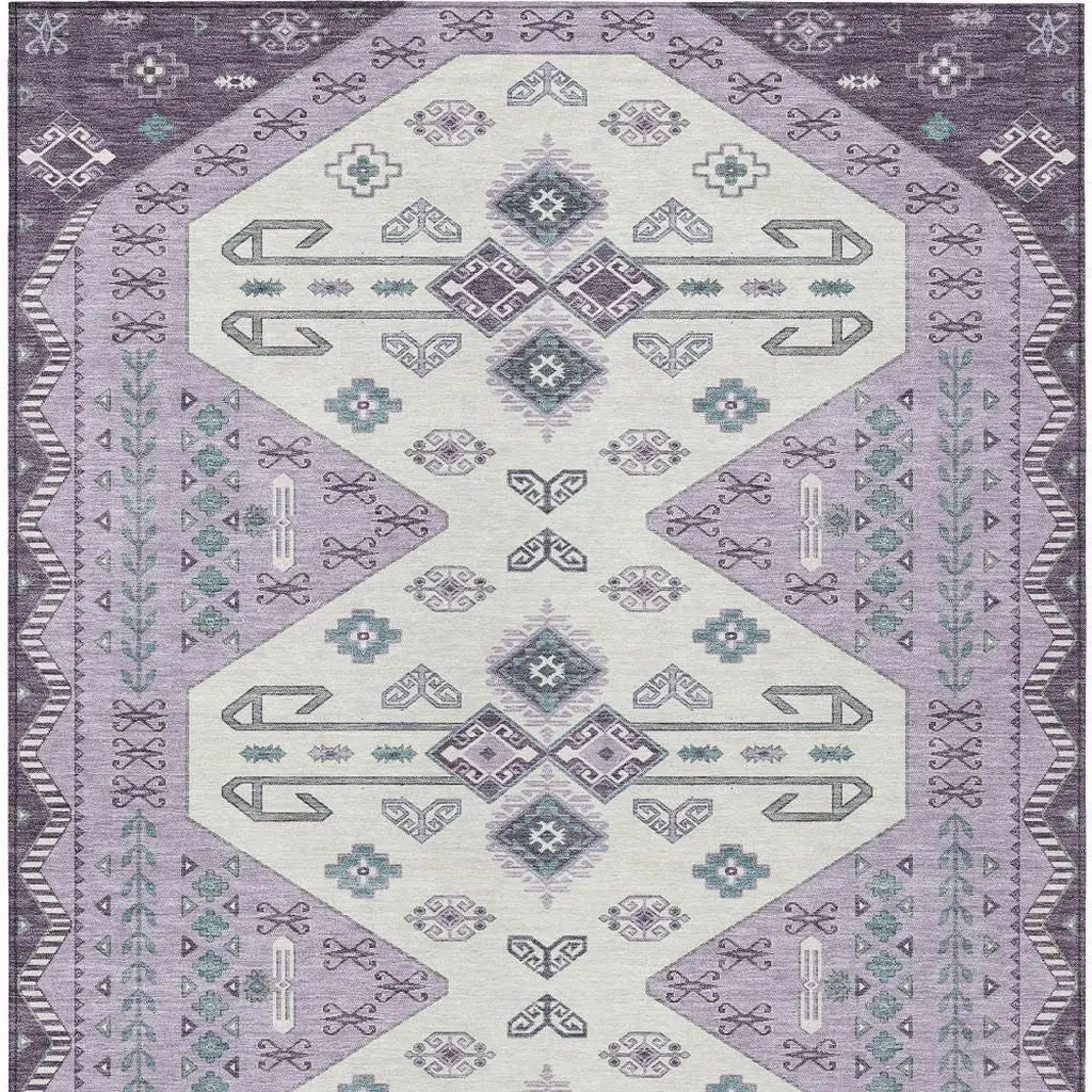 5' X 8' Purple And Lilac Geometric Washable Indoor Outdoor Area Rug Homeroots Outdoor