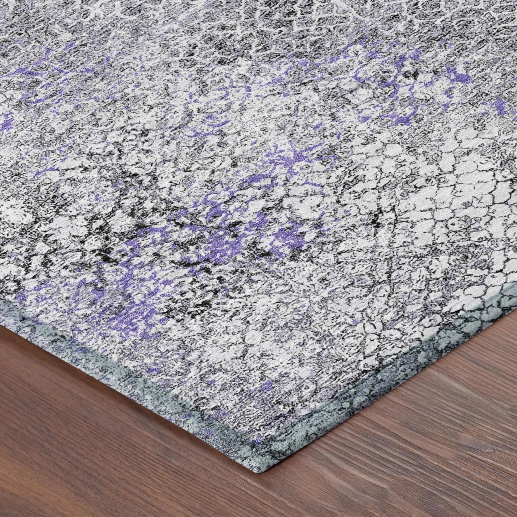 5' X 8' Purple And Pewter Abstract Washable Indoor Outdoor Area Rug Homeroots Outdoor