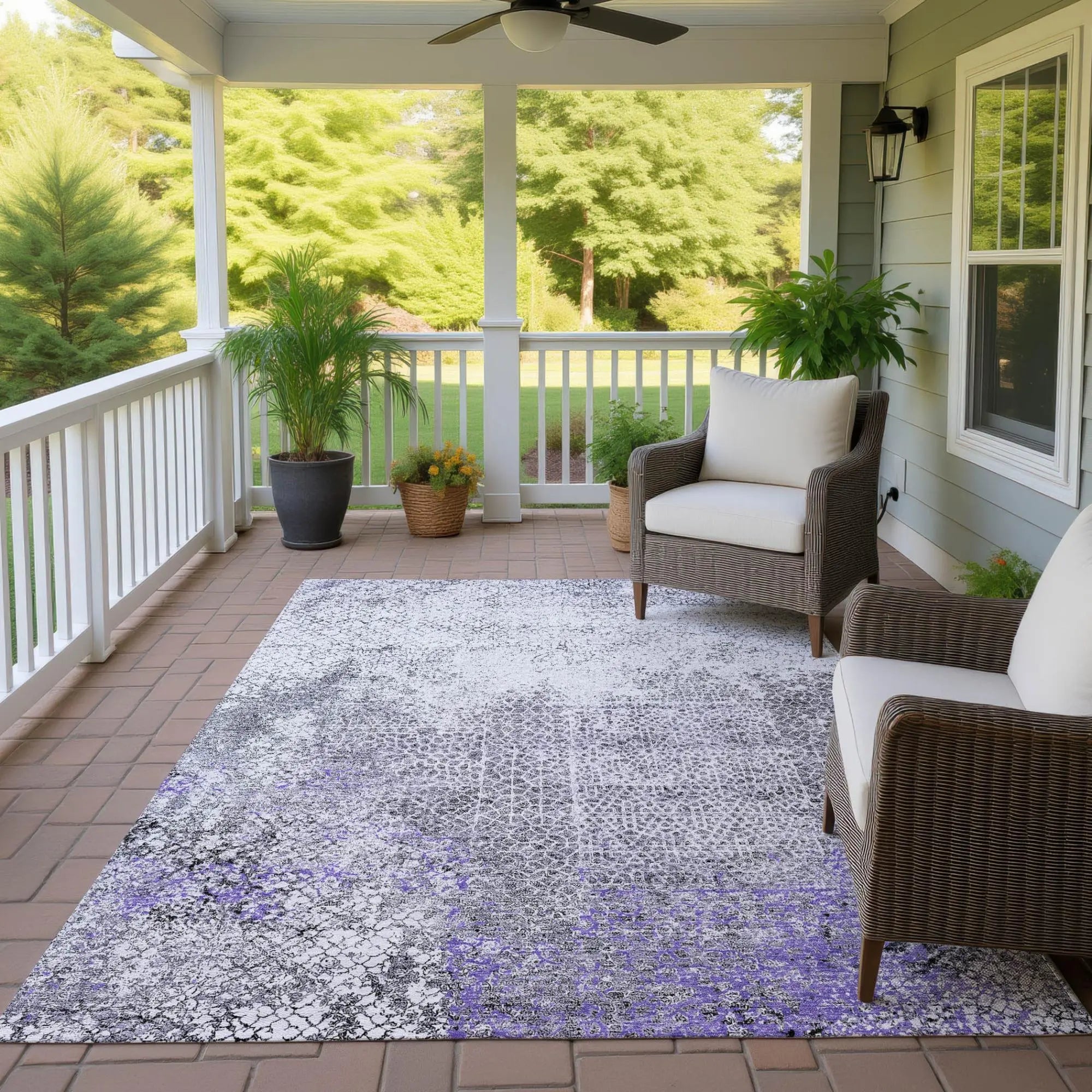5' X 8' Purple And Pewter Abstract Washable Indoor Outdoor Area Rug Homeroots Outdoor