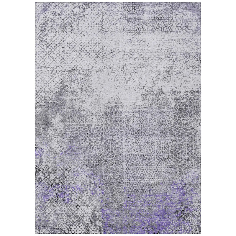 5' X 8' Purple And Pewter Abstract Washable Indoor Outdoor Area Rug Homeroots Outdoor