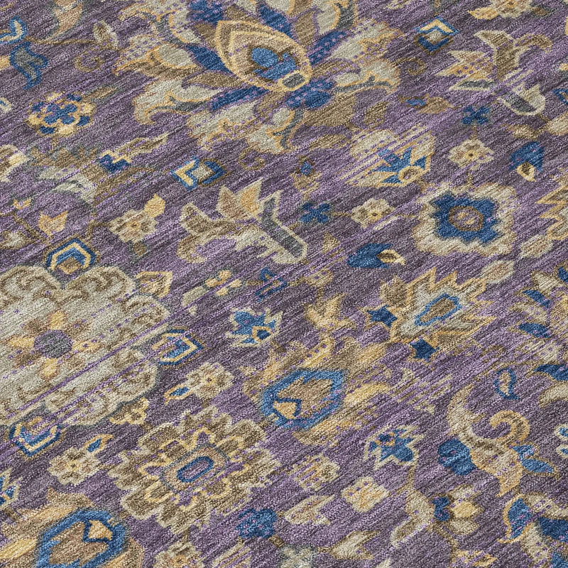 5' X 8' Purple And Plum Floral Medallion Washable Indoor Outdoor Area Rug Homeroots Outdoor