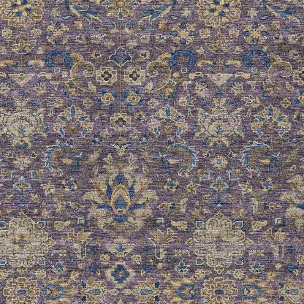 5' X 8' Purple And Plum Floral Medallion Washable Indoor Outdoor Area Rug Homeroots Outdoor